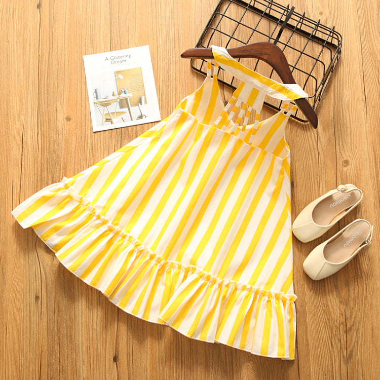 Baby Girl Striped Pattern Lace Design Sleeveless Dress-1