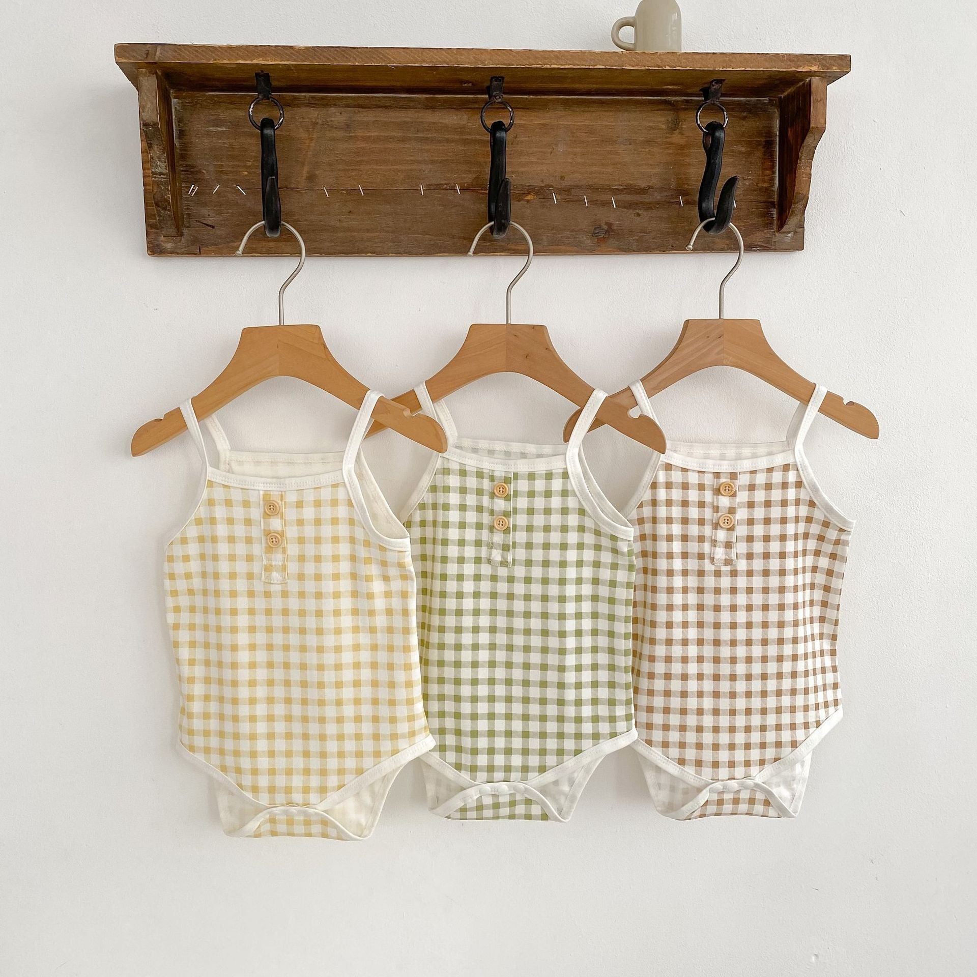 Baby Plaid Pattern Sling Colorblock Summer Onesies-0