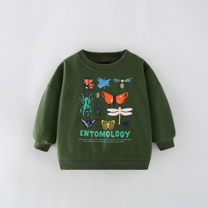 Boys Cartoon Pattern Printing Crew Neck Casual Pullover-0