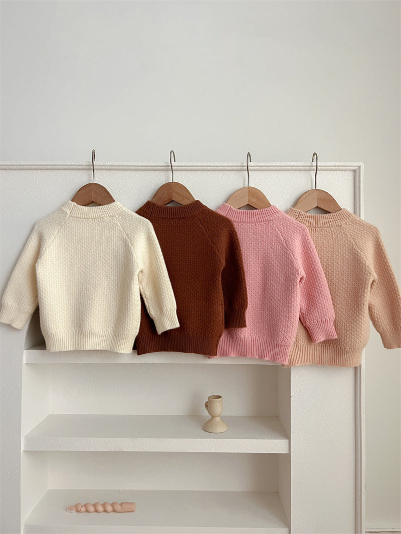 Baby Girl 4 Colors Solid Knitting Sweater Round Collar Pullover-0