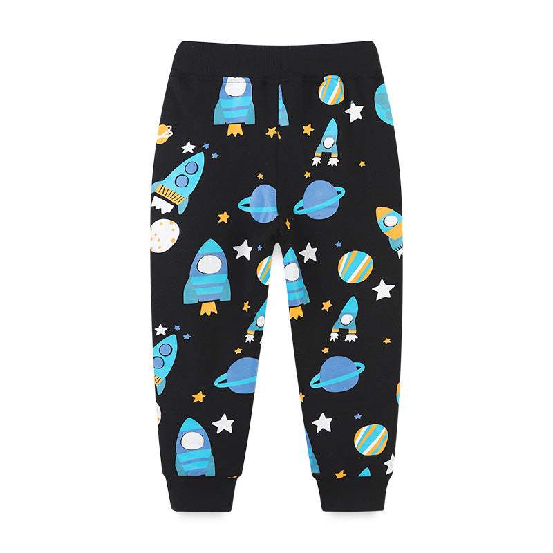 Baby Boy Planet Print Pattern Comfortable Cotton Trousers-1