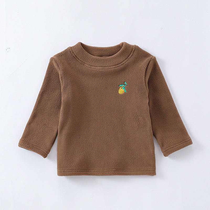 Baby Girls Kids Orlon Fleece Fruit Embroidery Logo Crew Neck Long Sleeve Pullover-1