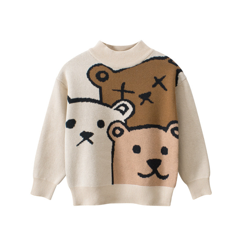 Baby Boys Teddy Bears Confusing Cartoon Mock Neck Long Sleeve Pullover-1