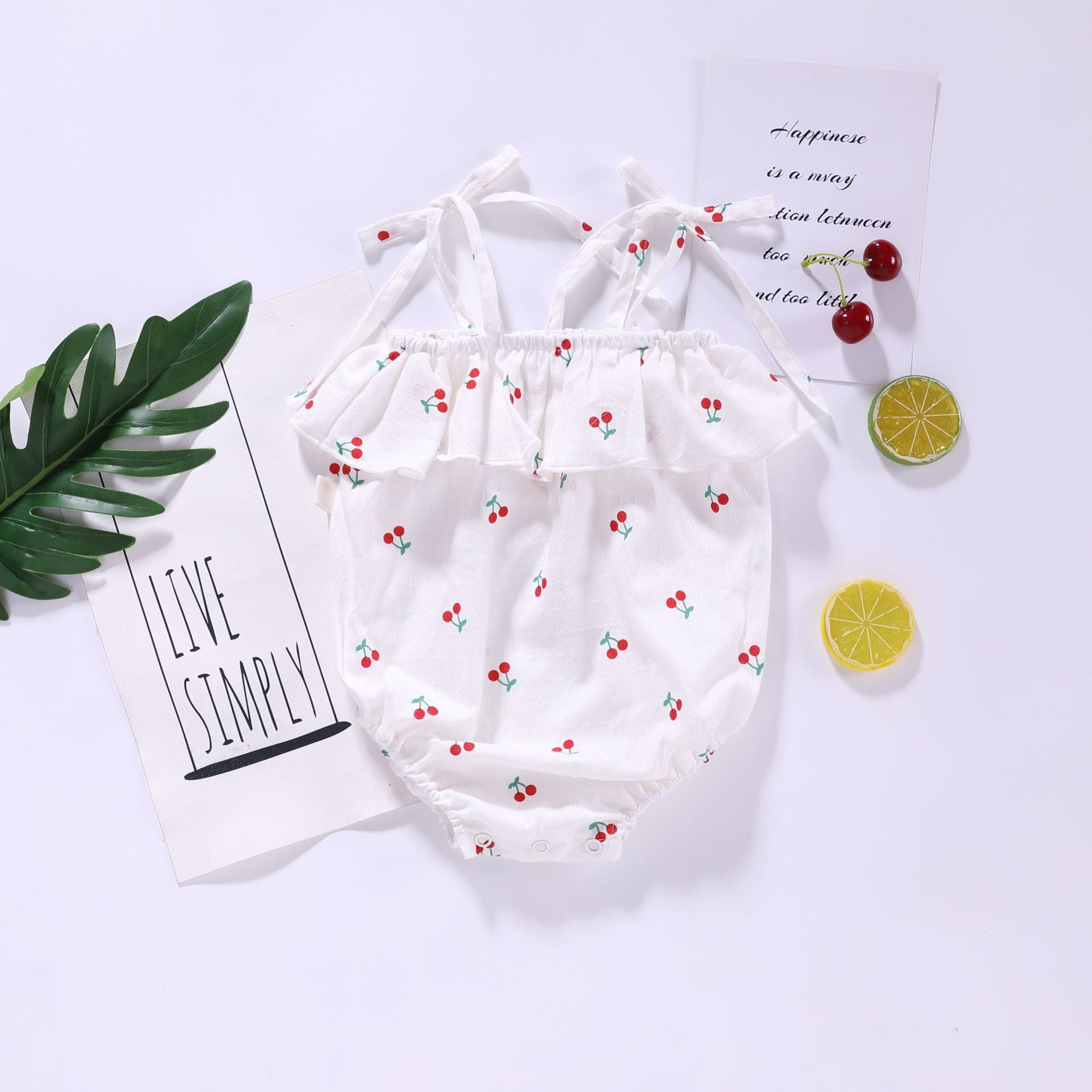 Baby Girl Floral Print Ruffle Design Sling Onesies In Summer-1