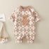 Geometric Pattern Cartoon Bear Patched Design Romper-0