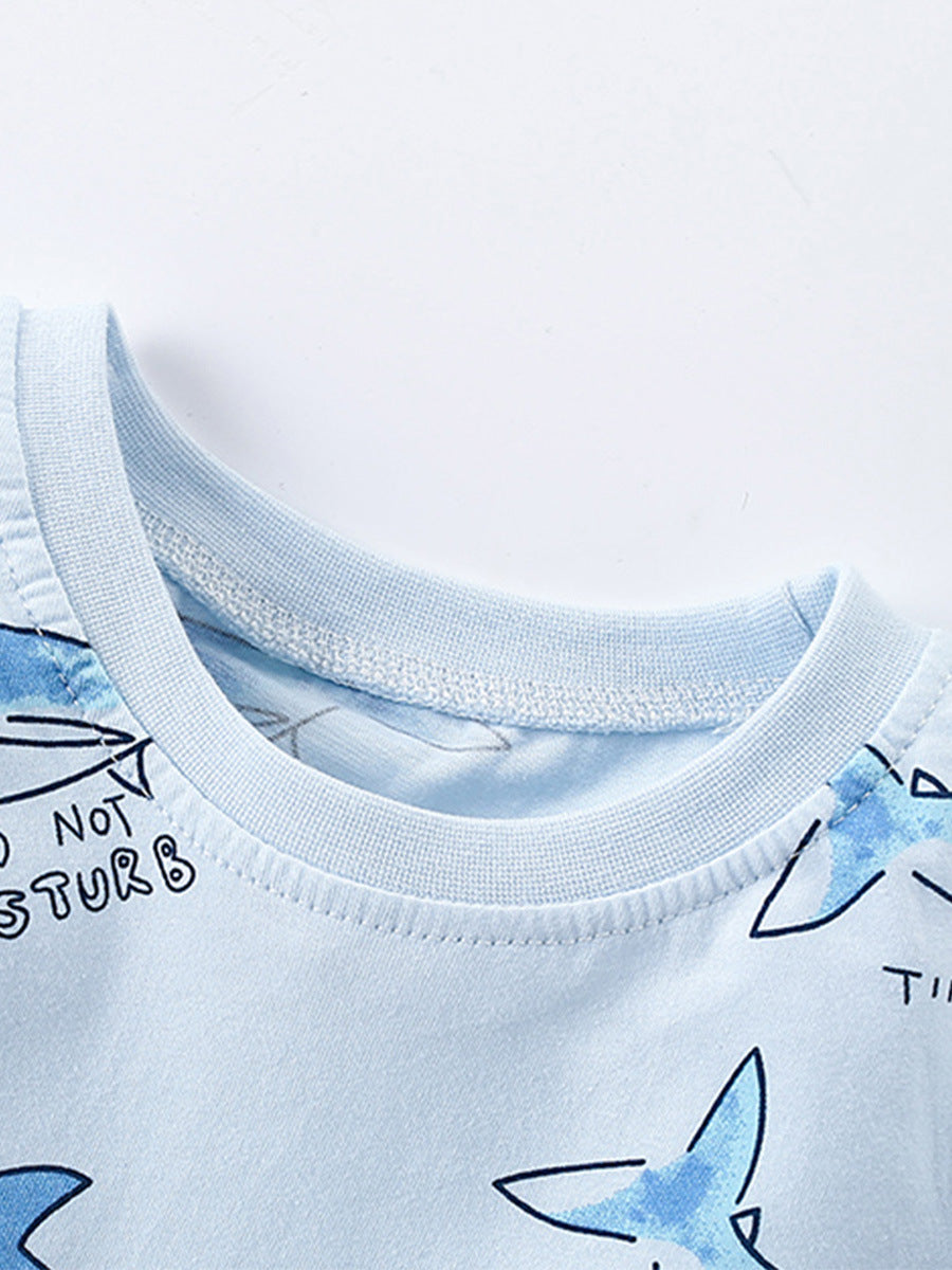 Summer Baby Kids Unisex Marine Sharks Animals Cartoon Pattern Short Sleeves T-Shirt And Shorts Casual Clothing Set-1