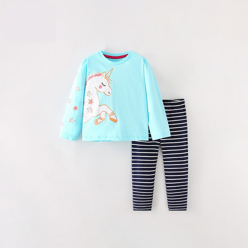 Girls Cartoon Unicorn Printing Design Top And Pattern Pants Set-0