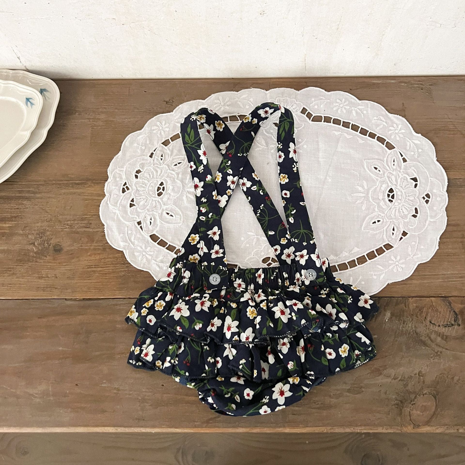 New Arrival Summer Baby Girls Floral Print Strap Overalls Onesies-0