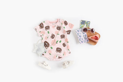 Baby Boy And Girl Cartoon Print Short-Sleeved O-Neck Casual Onesies In Summer-1