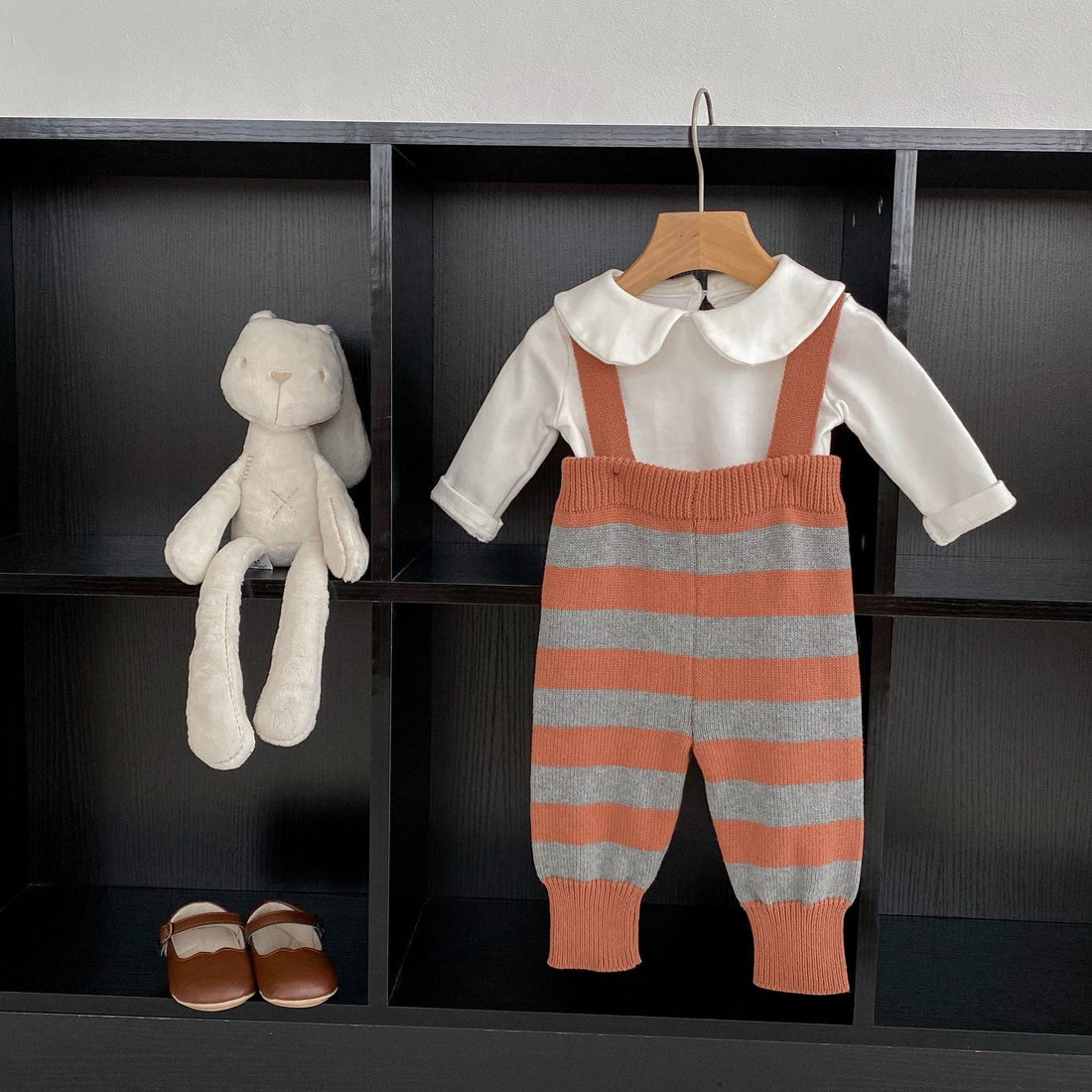 Autumn Newborn Striped Overalls Combo Blouses Sets-1