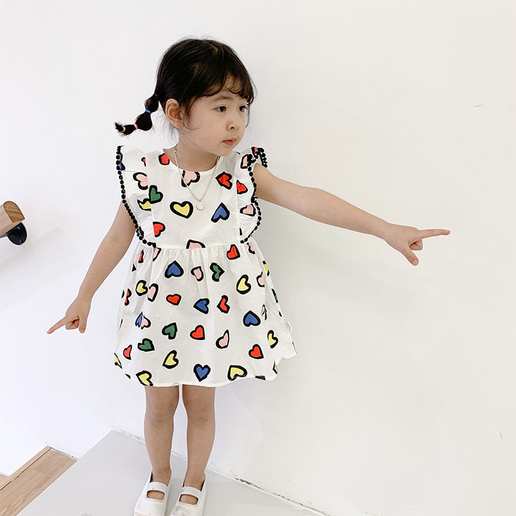 Best Selling Summer Baby Kids Girls Colorful Heart Pattern Fly Sleeves Dress-1