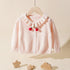 Baby Girl Solid Color Hollow Carved Design Cherry Patched Cardigan-0