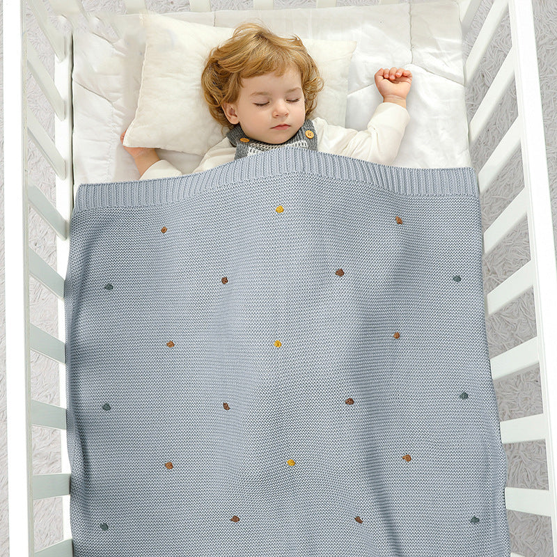 Hot Selling Knitted Solid Color Baby Blanket With Hand-Embroidered Pom Poms: Spring/Summer Collection-1