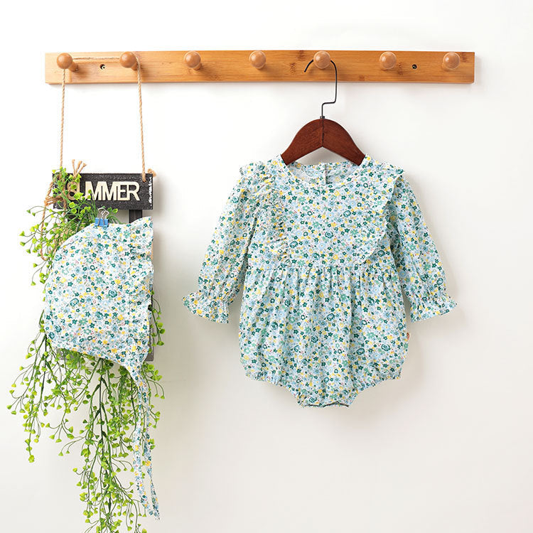 Baby Girl Floral Pattern Ruffle Sleeveless Or Long-Sleeved Design Newborn Summer Round Collar Onesies-1