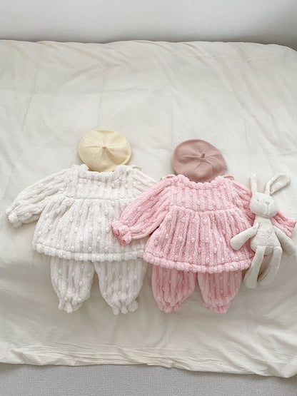 Winter Baby Girls Thick Thermal Long Sleeve Dress Design Sweater And Pants Two Pieces Sets-1