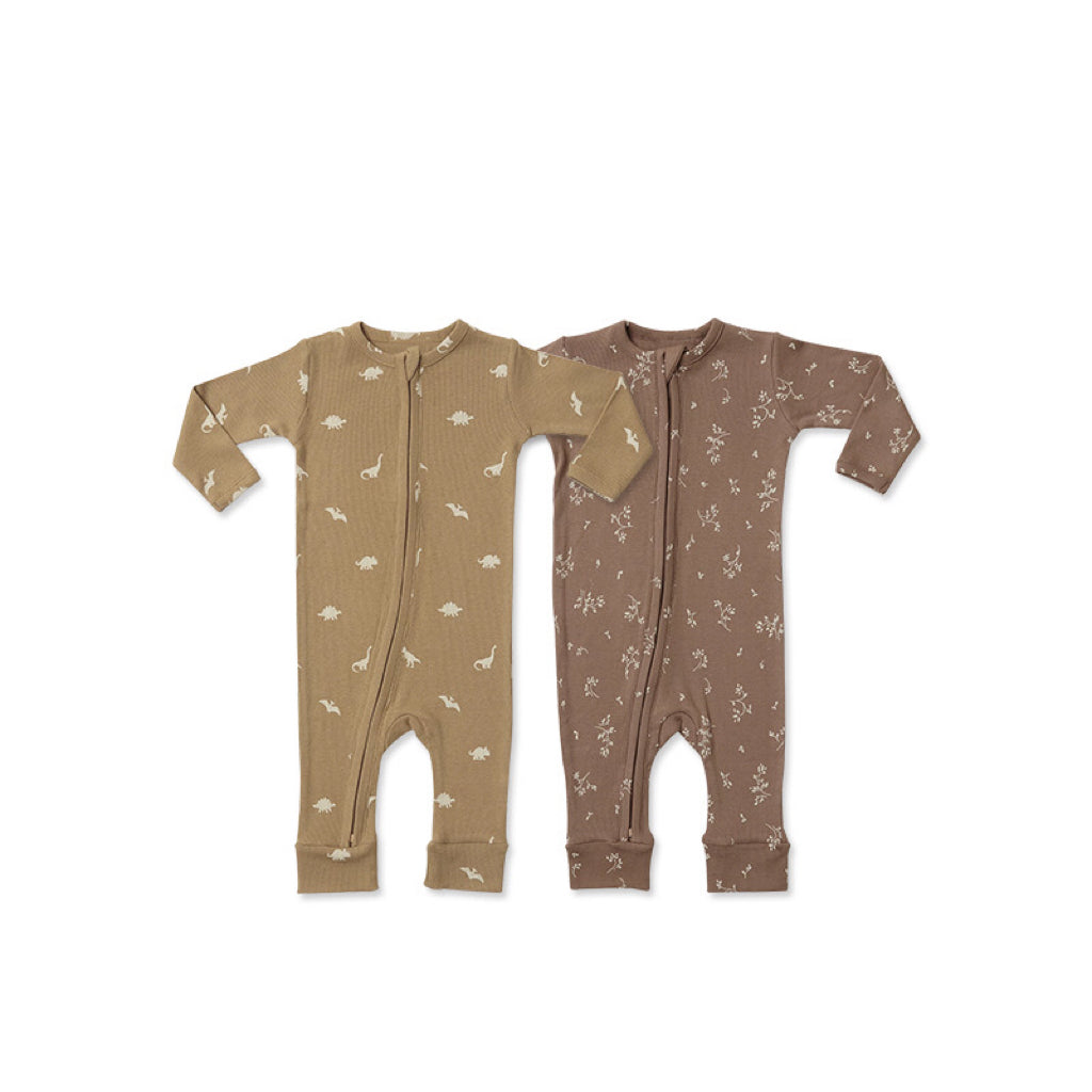 Baby Dinosaur &amp; Floral Print Pattern Zipper Front Design Jumpsuit-1