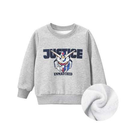 Baby Boy Cartoon &amp; Slogan Pattern Plush Thickened Hoodies-1