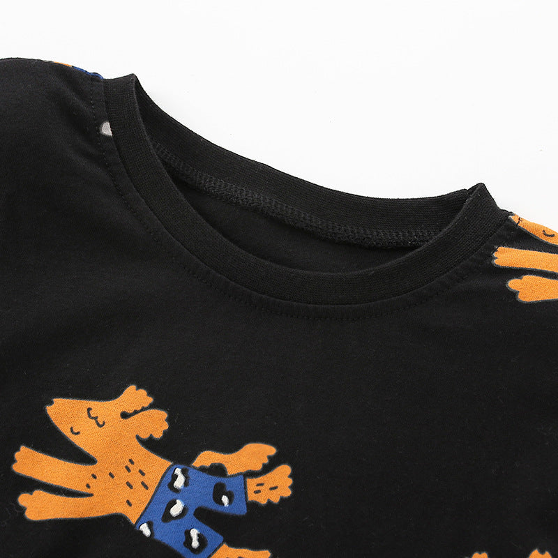 Baby Boy Cute Dog Print Pattern O-Neck Cotton Shirt-1