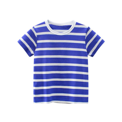 Baby Boy And Girl Striped Print Color Matching Design Short-Sleeved T-Shirt In Summer-1