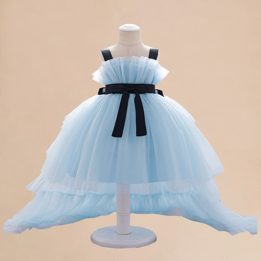 Summer Baby Kids Girls Princess Sleeveless Ribbon Butterfly Bow Tailcoat Tulle Dress-1
