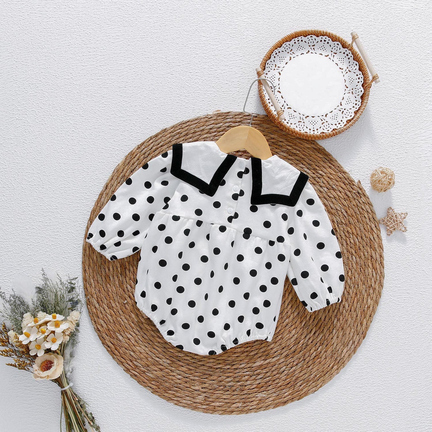 Baby Girl Polka Dot Graphic Salior Collar Design Bodysuit-1