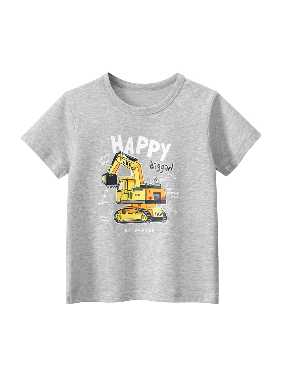 Boys’ Cartoon Digger Pattern T-Shirt In European And American Style-1