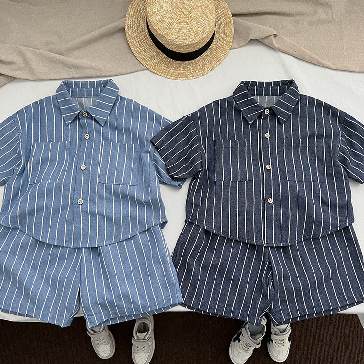 Baby Unisex Striped Pattern Single Breasted Summer Shirt-0