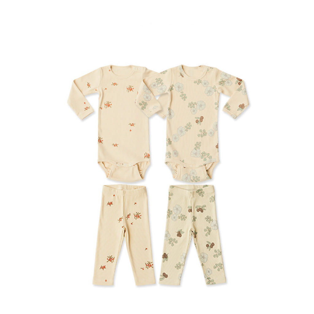 Baby Girl Floral Pattern Cotton Onesies With Pant 1 Pieces Sets-1