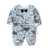 Baby Boy Dinosaur Pattern Bow Tie Patched Design Snap Button Romper Jumpsuit-1