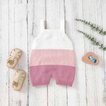 Baby Colorblock Pattern Sling Knitwear Summer Romper-2