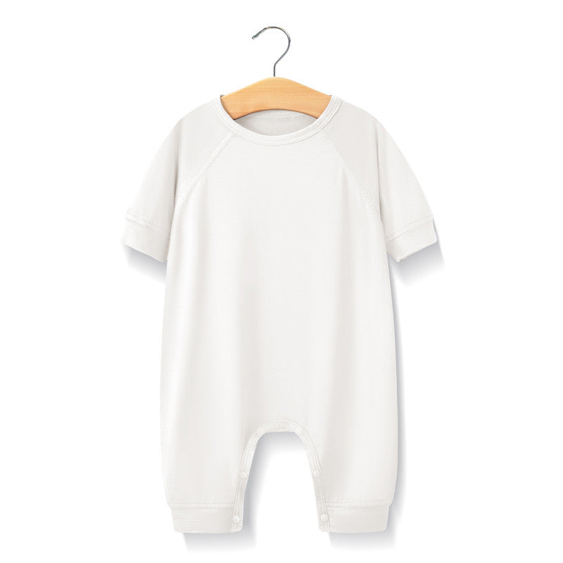 Baby Solid Color Medium Sleeve Summer Crotch Jumpsuit Pajamas-1