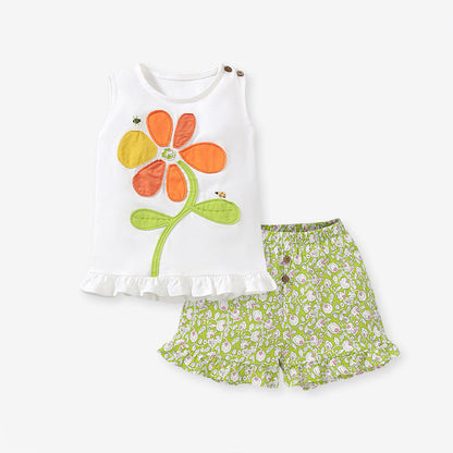 Summer Baby Kids Girls Floral Vest And Shorts Clothing Set-0