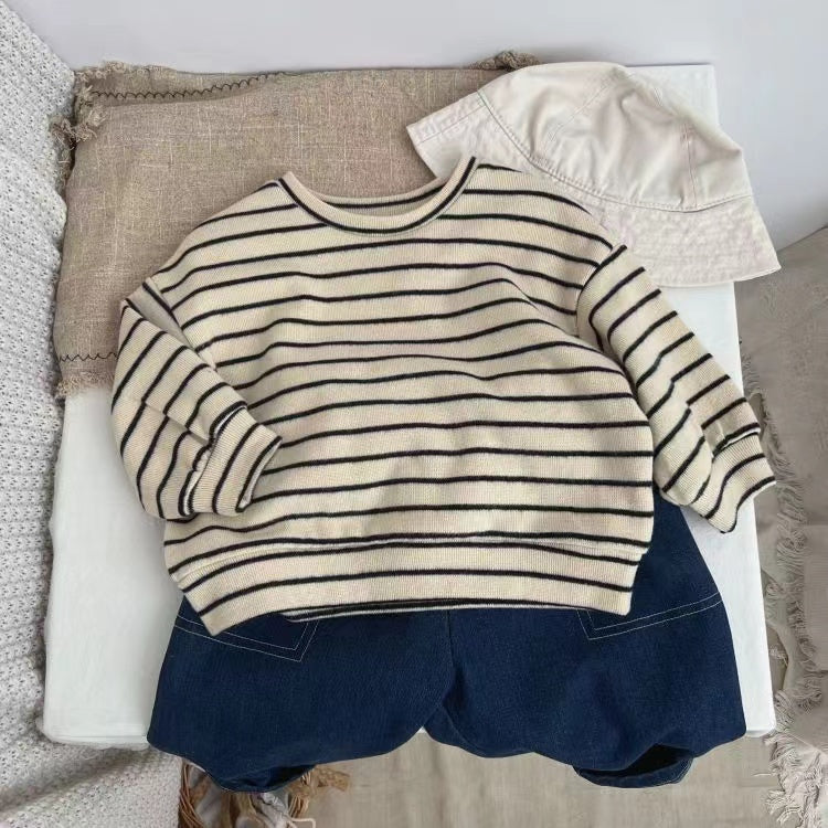 Baby Striped Pattern Puff Sleeve New Style Hoodie In Autumn-0