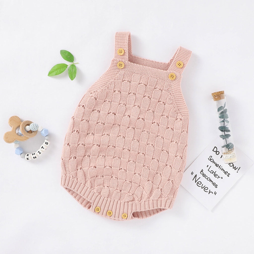 Baby Solid Color Crochet Knitted Pattern Sling Onesies Bodysuit-1