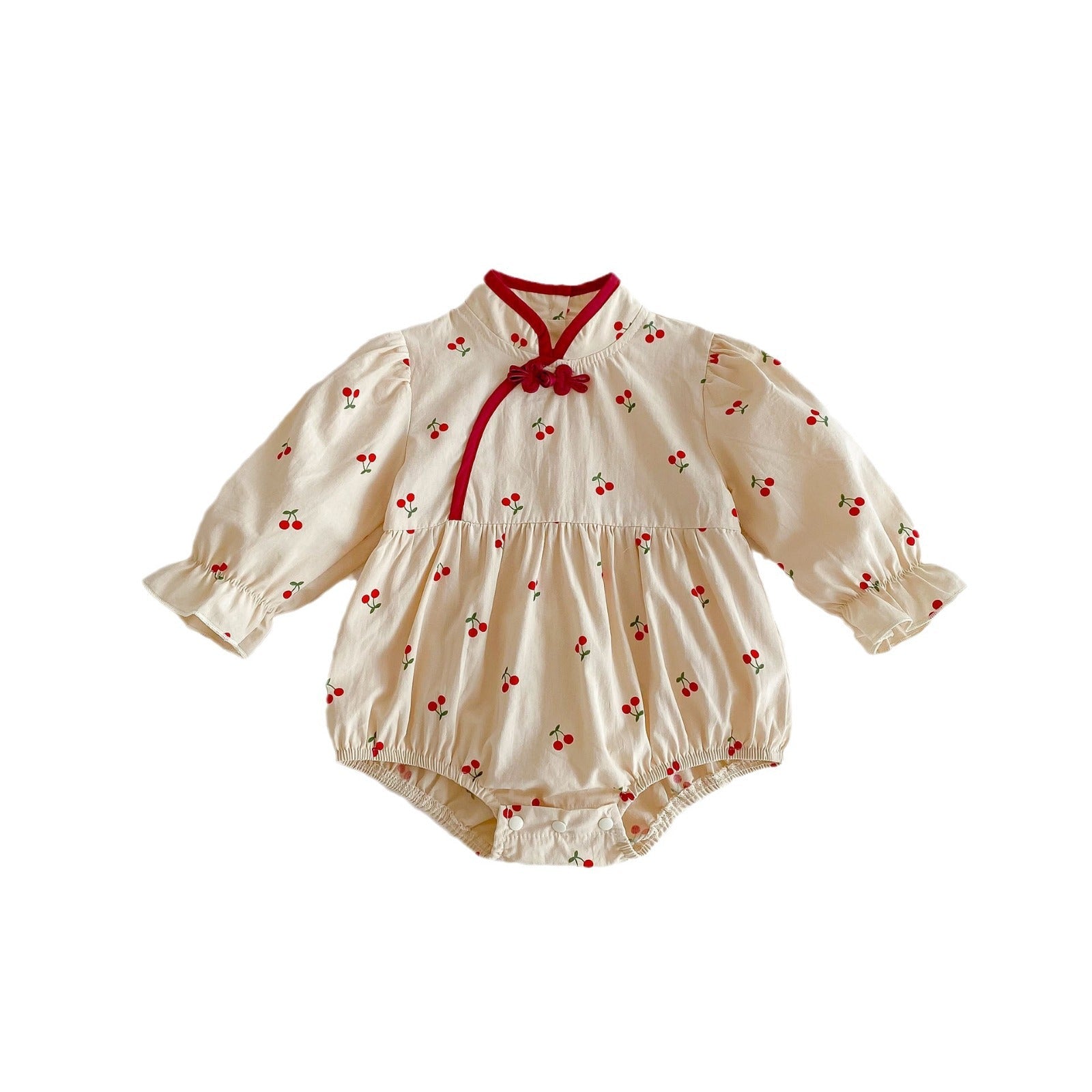 Spring New Arrival Baby Cherry Print Long Sleeves Onesie For Girls-1