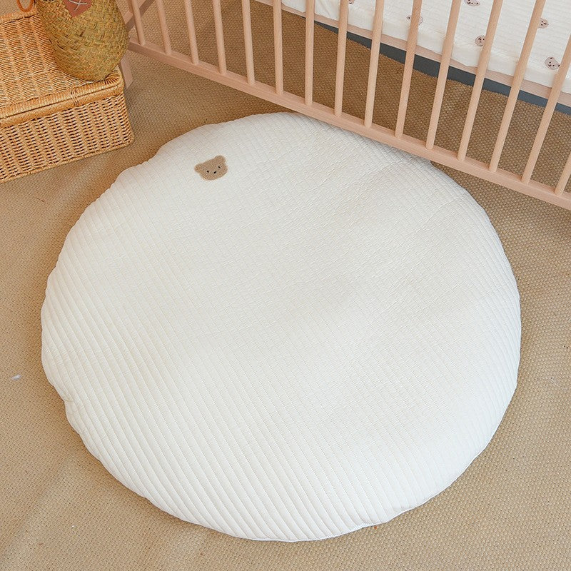 Bear Stitched Floor Mat, Embroidered, Round Shape, Detachable And Washable Baby Crawling Mat-1