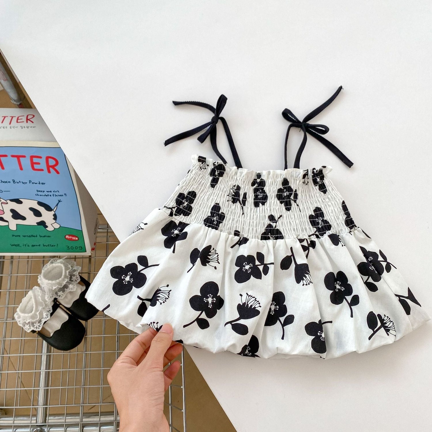 Summer Hot Selling Baby Girls Sleeveless Floral Print Strap Top And Solid Color Bloomers Clothing Set-2