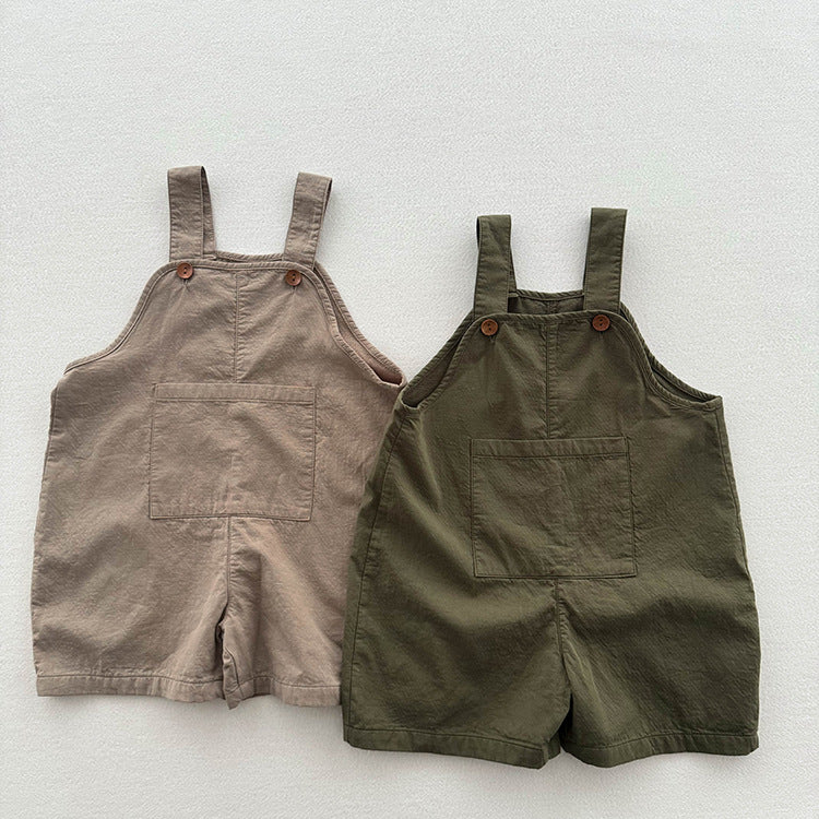 New Arrival Summer Baby Kids Unisex Solid Color Cotton Overalls-0