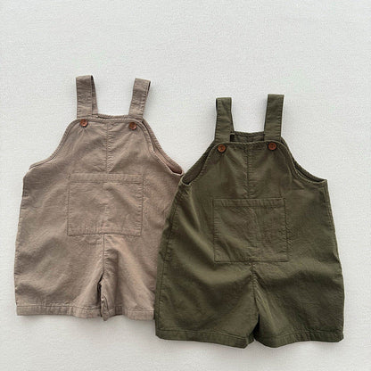 New Arrival Summer Baby Kids Unisex Solid Color Cotton Overalls-0