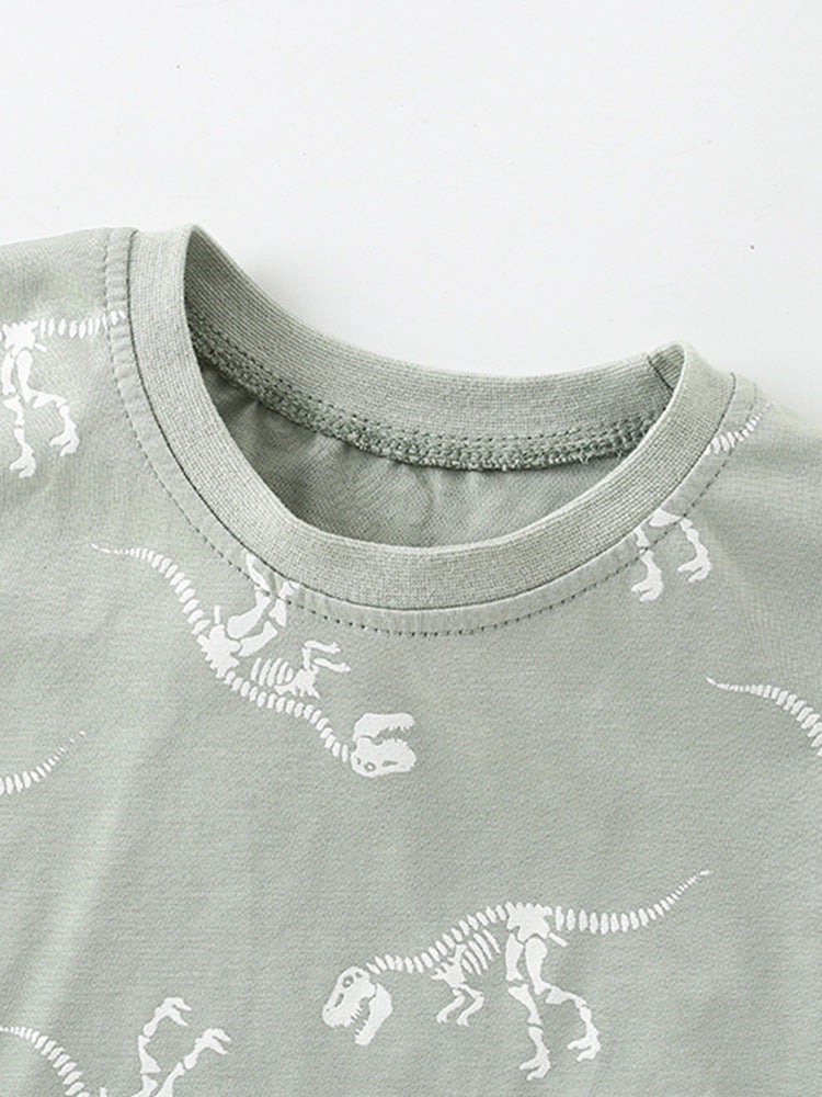 Boys’ Bony Dinosaur Cartoon Pattern Short Sleeves T-Shirt In European And American Style For Summer-1