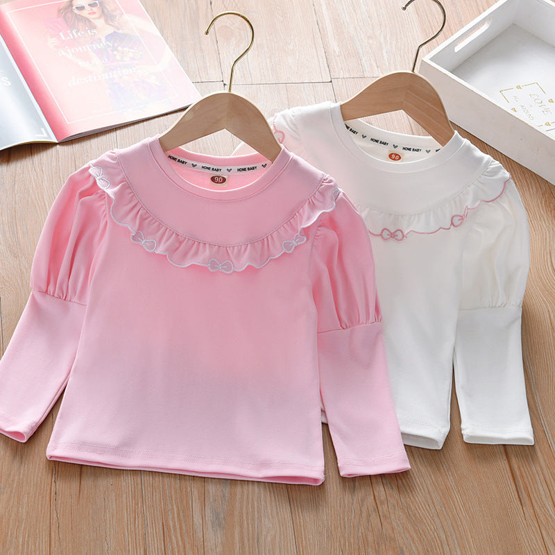 Baby Girl Solid Color Ruffle Design Spring Autumn Shirt-0