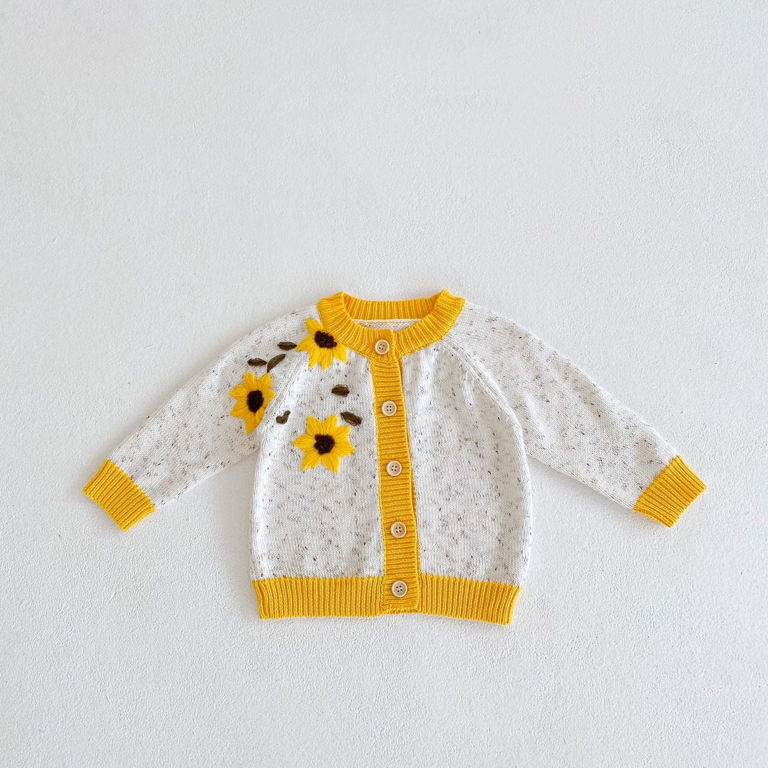 Baby Girl 1pc Sunflower Embroidered Graphic Buttoned Front Contrast Knitted Cardigan-0