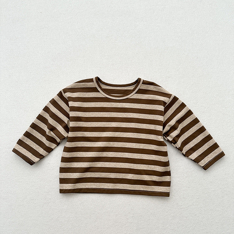 Spring Baby Kids Unisex Vintage Striped Crew Neck Long Sleeve Shirt-1