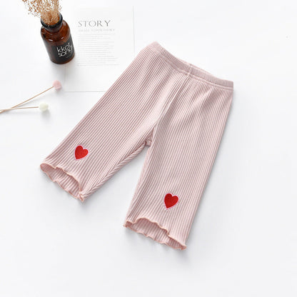 Summer Baby Girls Elastic Thin Breathable Heart Pattern Simple Cheap Pants-1