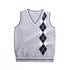 Boy And Girl Rhombus Pattern V-Neck College Style Sleeveless Vest Sweater-0