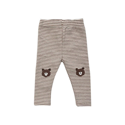 Baby Cartoon Bear Pattern Solid Color Or Striped Design Cotton Pants-1