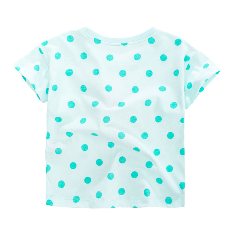 Girls’ Polka Dots Soda Print T-Shirt In European And American Style For Summer-1