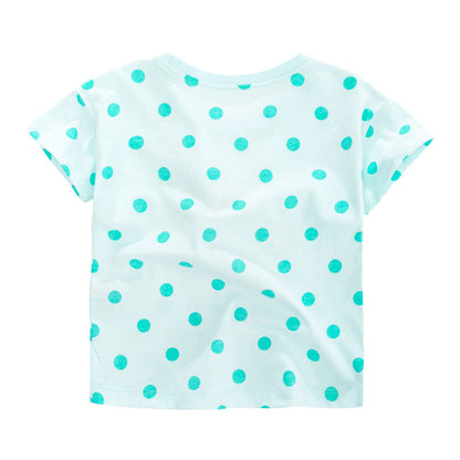 Girls’ Polka Dots Soda Print T-Shirt In European And American Style For Summer-1