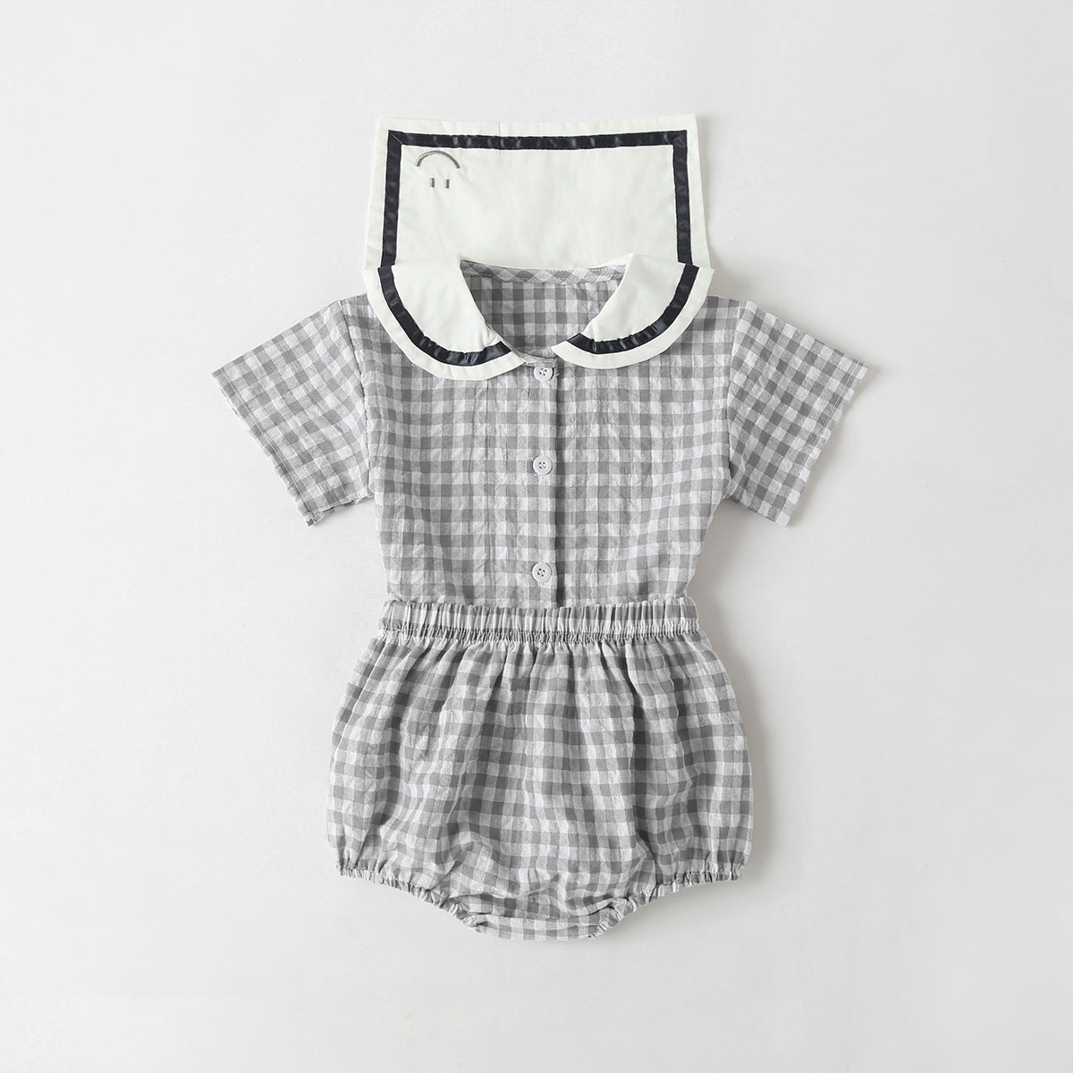 Baby Girl 1pcs Plaid Pattern Contrast Tape Lapel Design Combo Shorts Sets-1