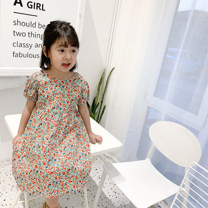 Best Selling Summer Baby Kids Girls Dense Floral Pattern Short Sleeves Dress-1